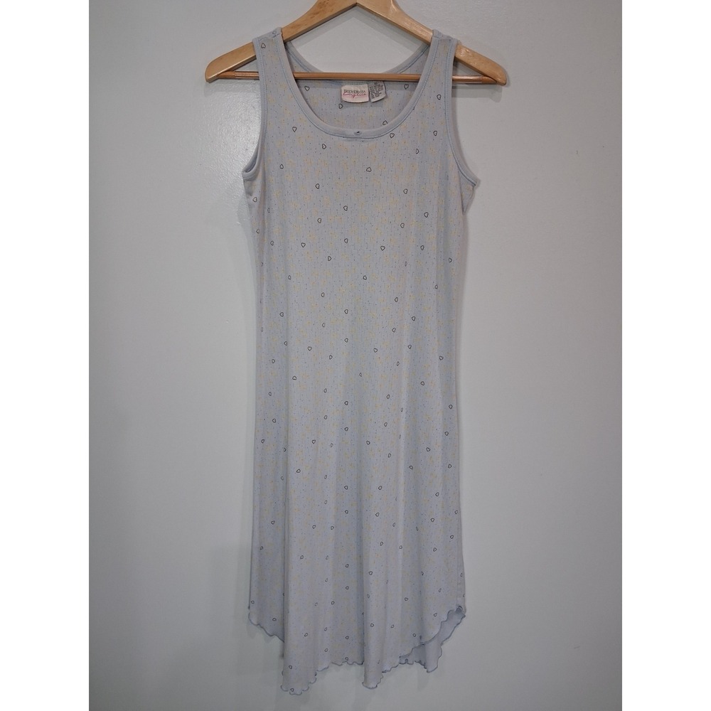 Vintage Body Drama Lingerie Light Blue Heart Pointelle Lettuce Hem Nightgown S